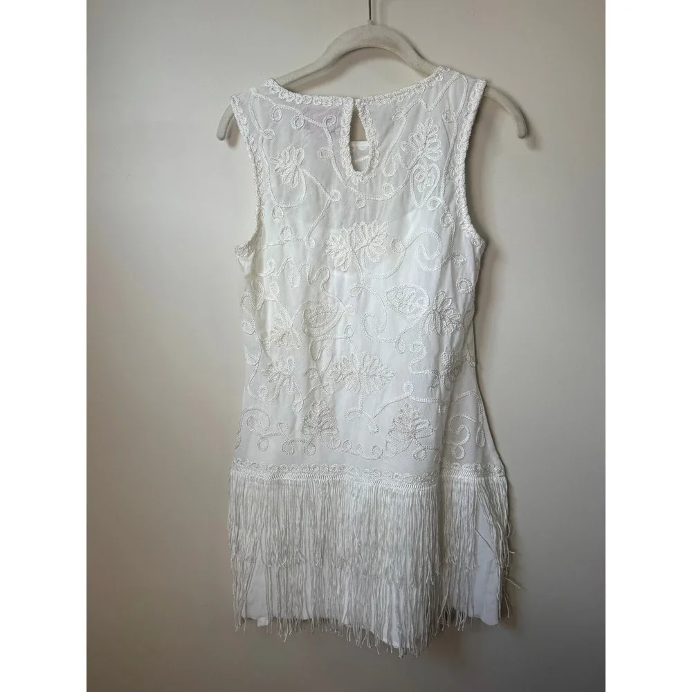 Show Me Your Mumu White Embroidered Fringe Mini Dress Sleeveless Flapper Bridal - Picture 5 of 5